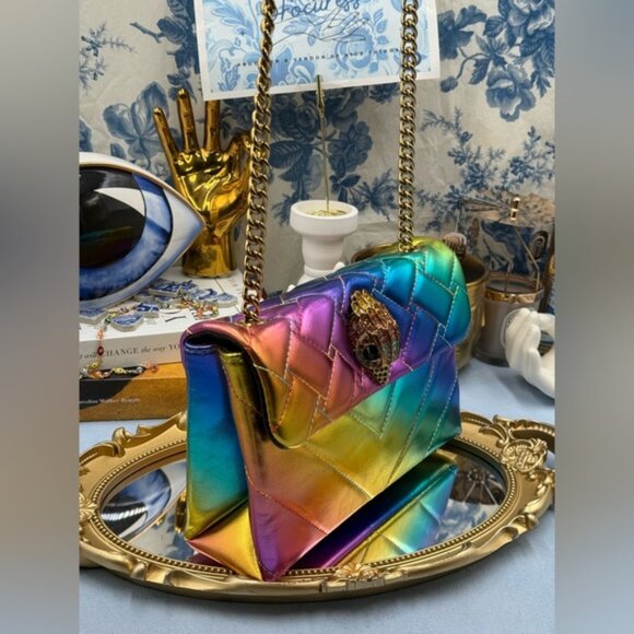 🆕 KURT GEIGER LONDON 🧿 NWOT Medium Leather Kensington Bag, Iridescent Rainbow - Picture 4 of 13